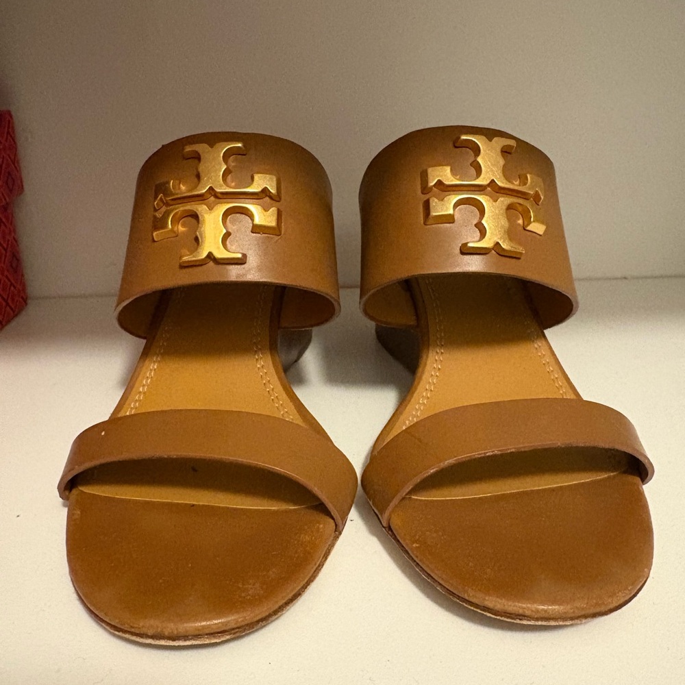 Tory Burch Brown Wedge Slide Sandals